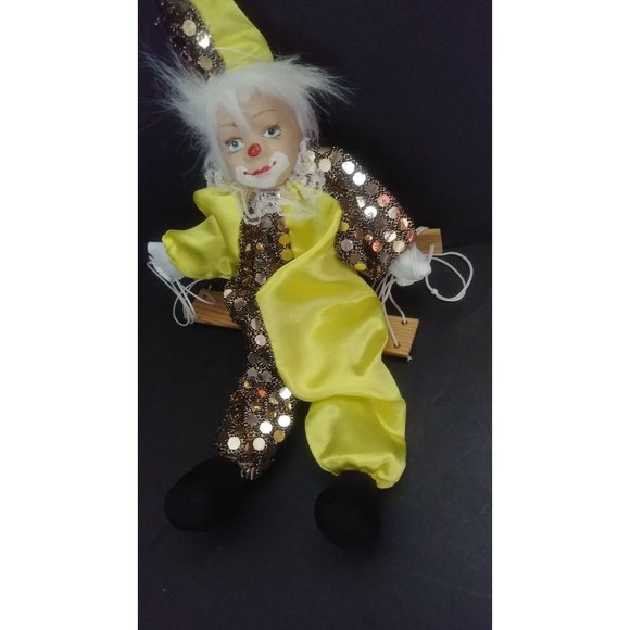 Vintage 6" Hard Plastic Face Mardi Gras Renaissance Clown Jester on a swing - Picture 2 of 10